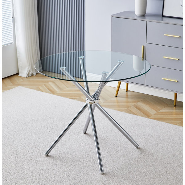 George Oliver Cullompton Small Round Dining Table TAB601 90Cm With Glass Top And Chrome Legs Reviews Wayfair